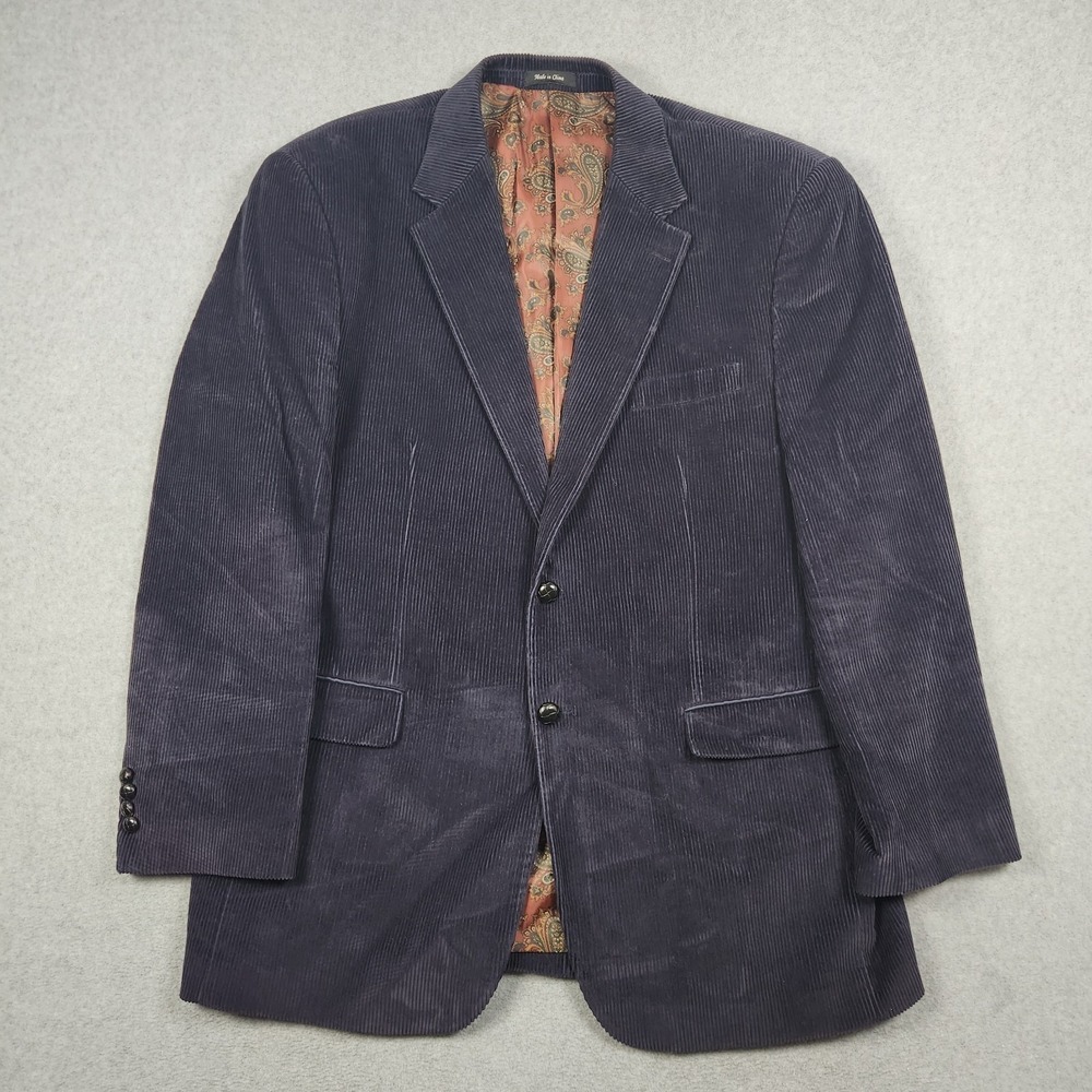 Lauren Ralph Lauren Suit Jacket 46L Navy Blue Corduroy Macys Mens Store Paisley